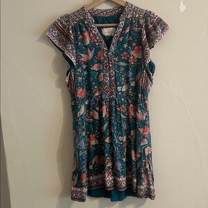 Anthropologie Green Floral Mini Dress